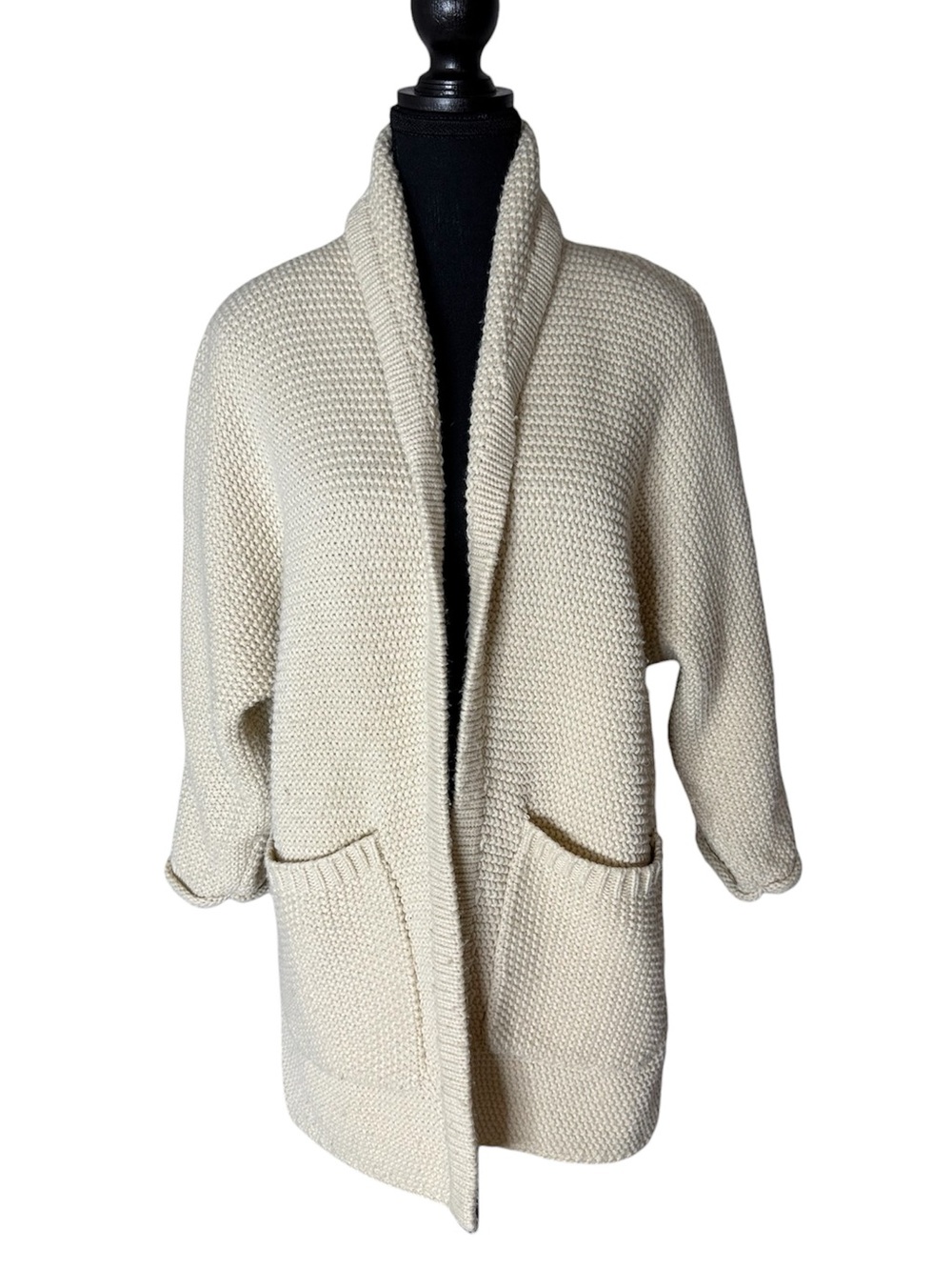 THE SKINNY JILLIAN HARRIS Ivory Cream Knit Open Front Cardigan 3/4 Sleeve Medium